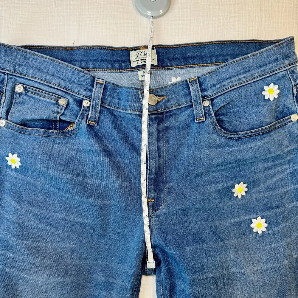 J.Crew Embroidered Boyfriend Jeans Women's 30 Daisy Floral Cottagecore Spring - Picture 5 of 16